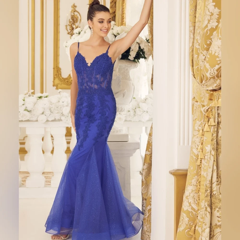 Green,red,blue mermaid long beaded open back gown